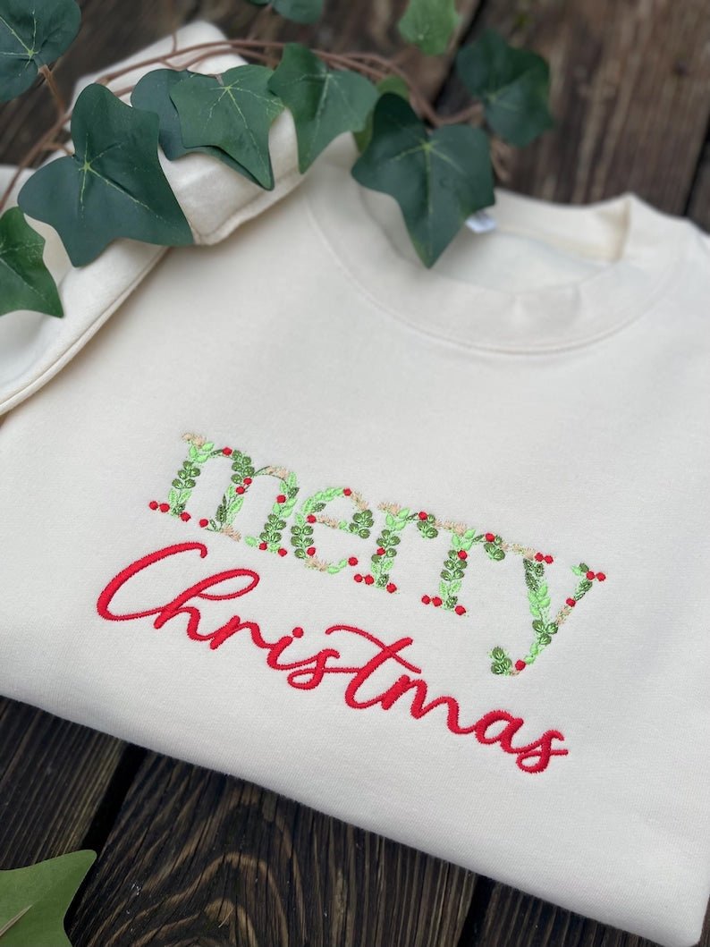 Merry Christmas Embroidered Sweatshirt Hoodie