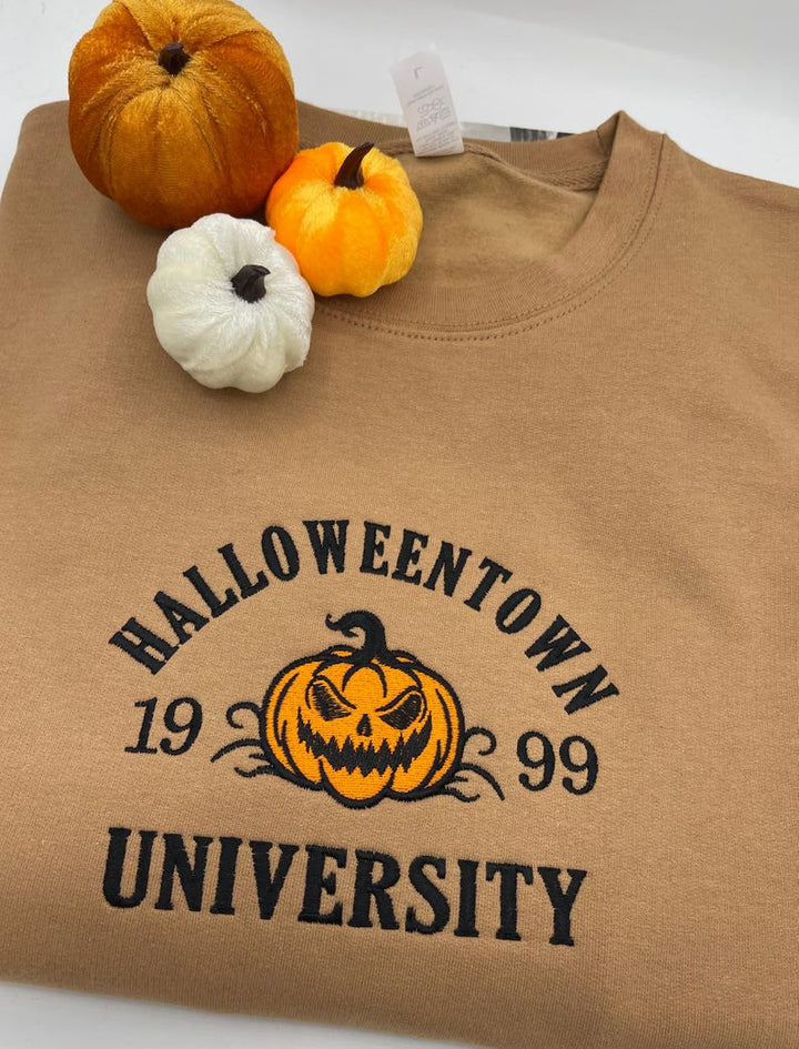 Halloween Town Spooky Embroidery Fall Sweatshirt