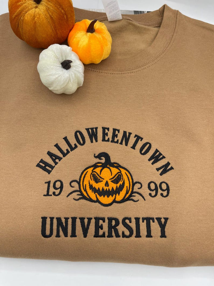 Halloween Town Spooky Embroidery Fall Sweatshirt