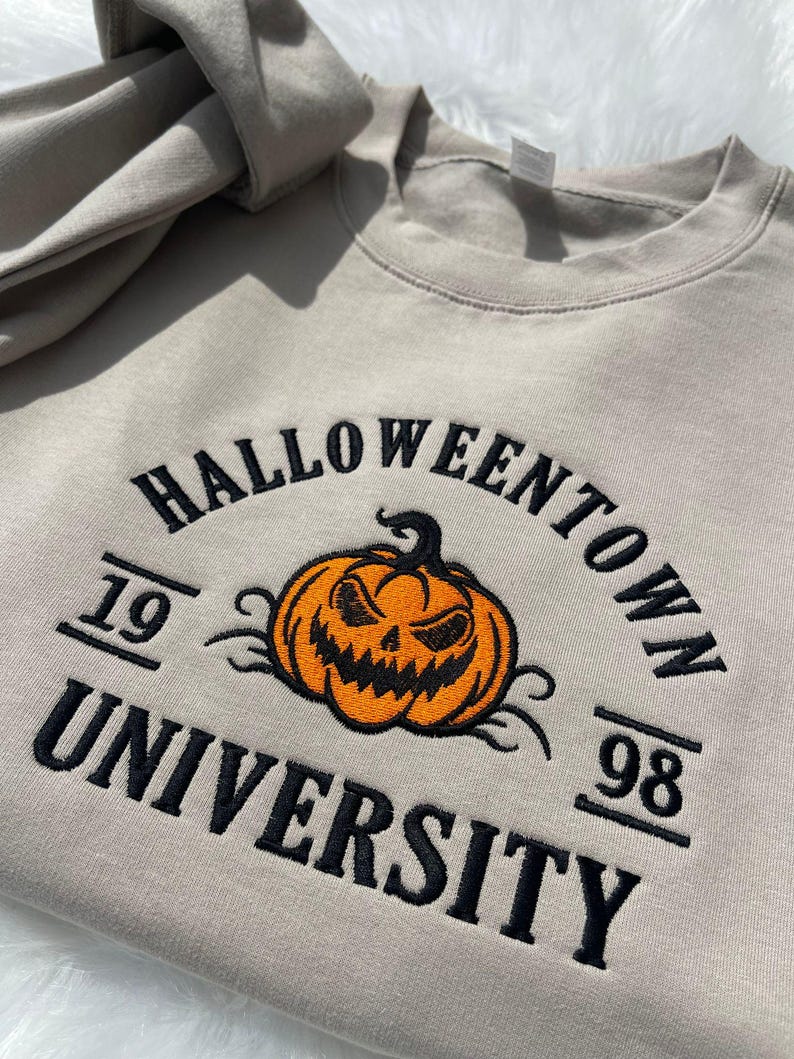 Halloween Town Spooky Embroidery Fall Sweatshirt