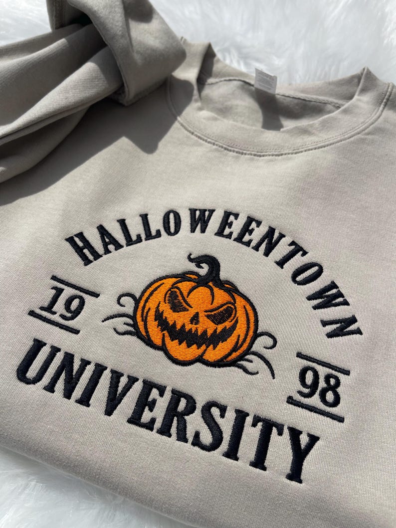 Halloween Town Spooky Embroidery Fall Sweatshirt