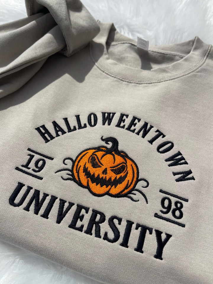 Halloween Town Spooky Embroidery Fall Sweatshirt