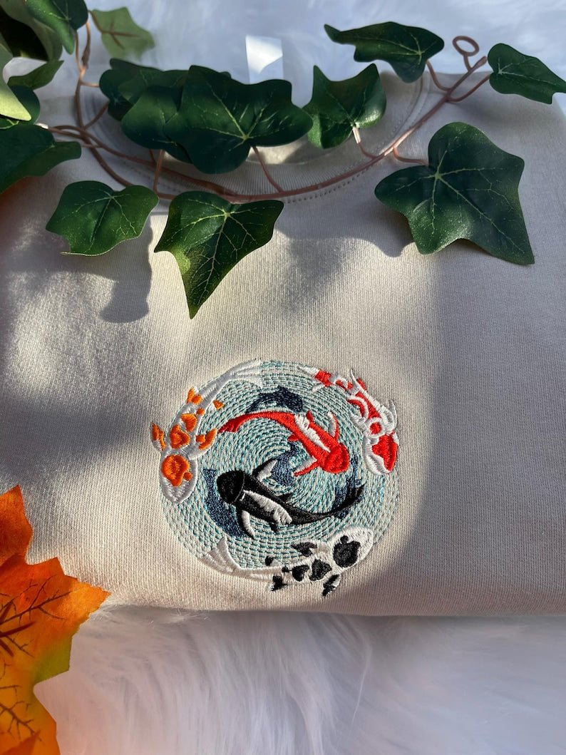 Koi Fish Japanese Cottagecore Embroidery Sweatshirt Hoodie