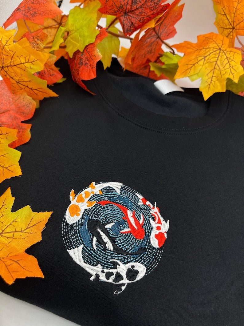 Koi Fish Japanese Cottagecore Embroidery Sweatshirt Hoodie