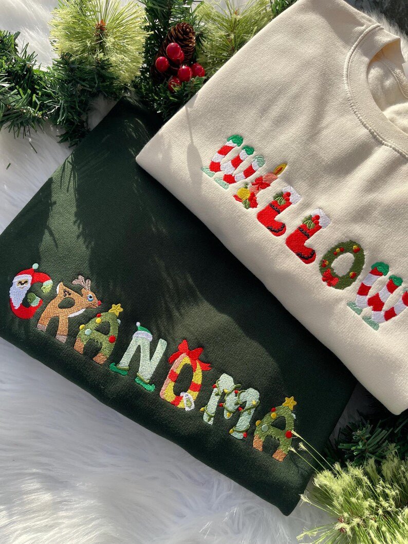 Custom Name Christmas Embroidered Sweatshirt Hoodie