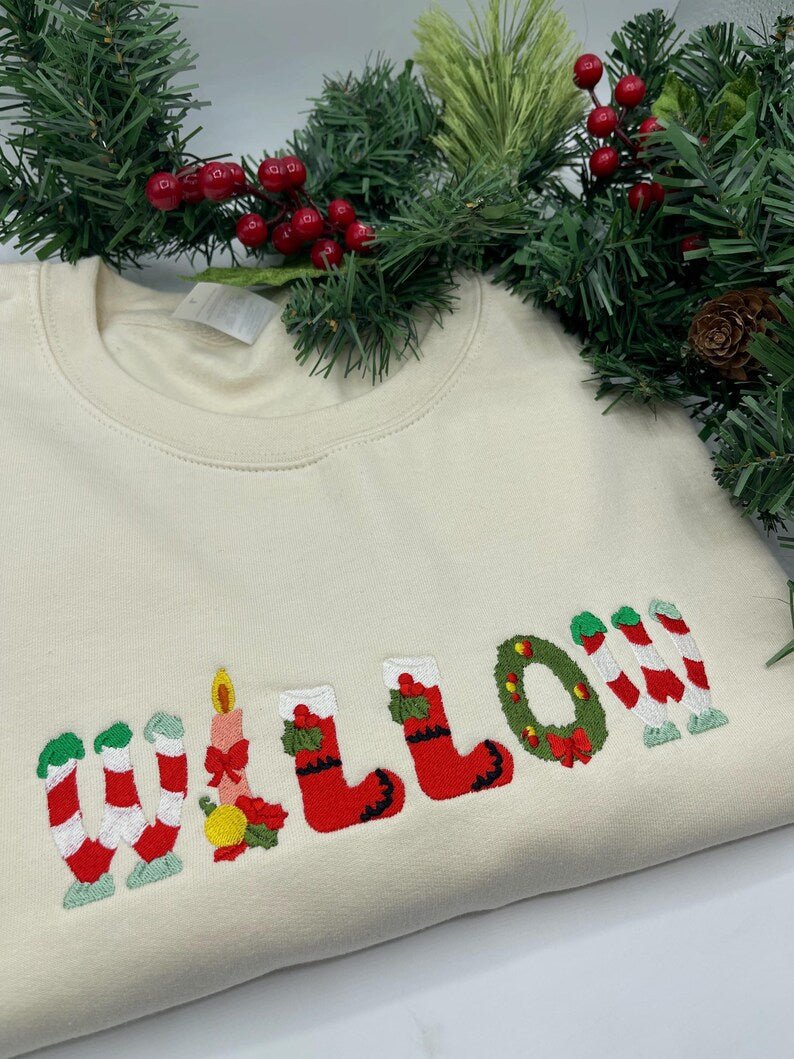 Custom Name Christmas Embroidered Sweatshirt Hoodie