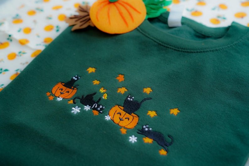 Halloween Black Cat Embroidered Sweatshirt