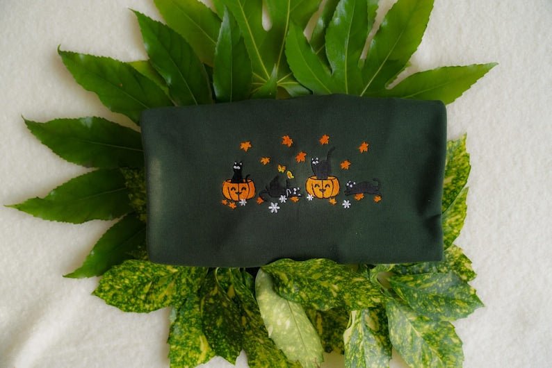 Halloween Black Cat Embroidered Sweatshirt