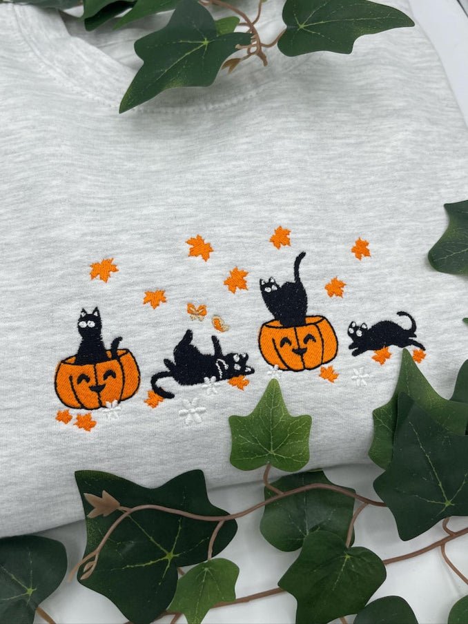 Halloween Black Cat Embroidered Sweatshirt
