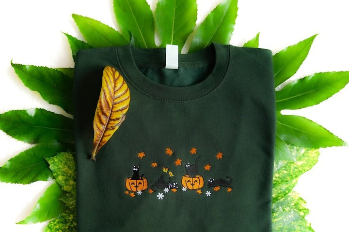 Halloween Black Cat Embroidered Sweatshirt