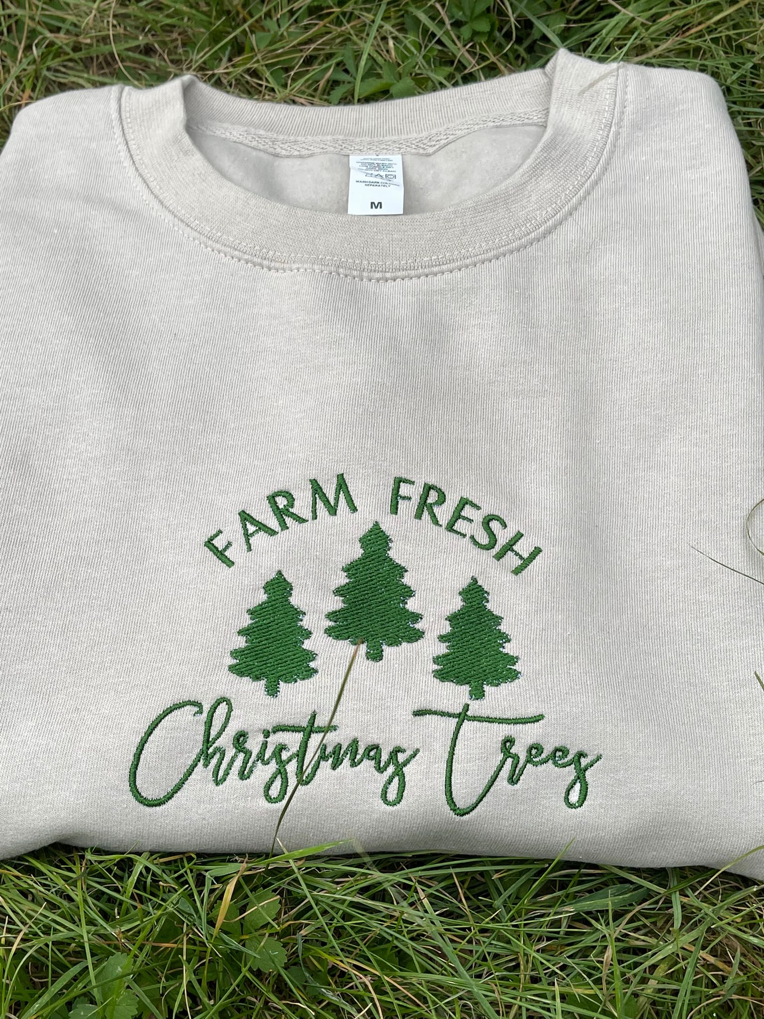 FARM FRESH Christmas Trees Embroidery Crewneck Sweatshirt