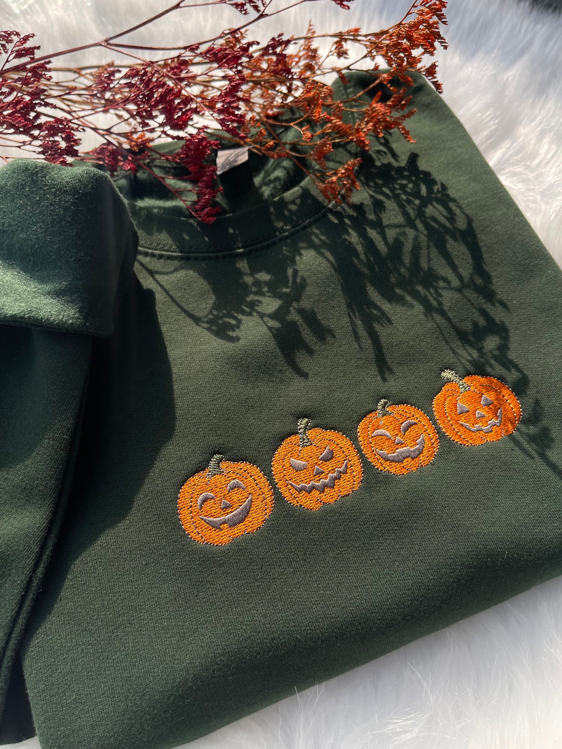 Halloween Pumpkin Crewneck Retro Embroidered Sweatshirt