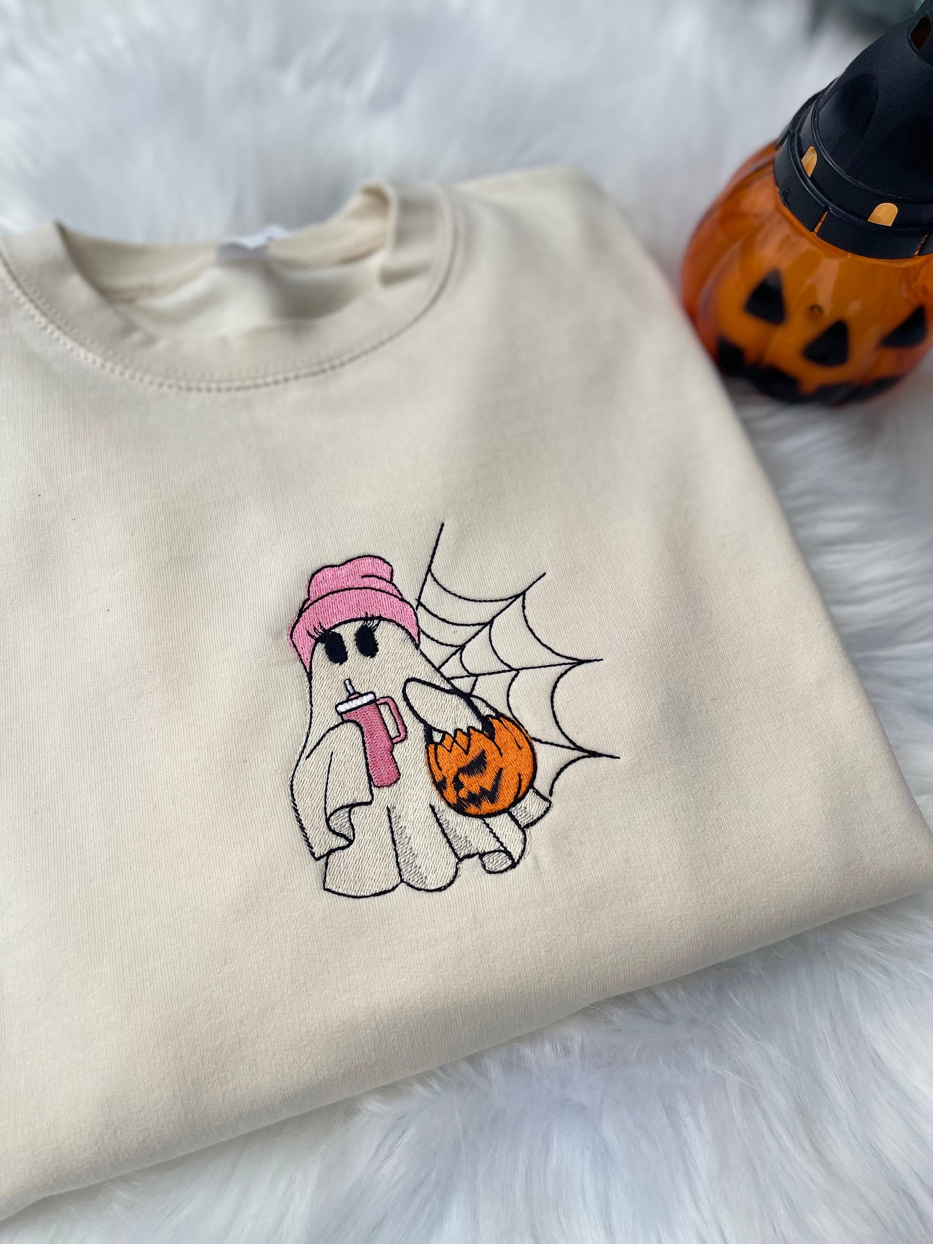 Cute Halloween Ghost Embroidered Sweatshirt