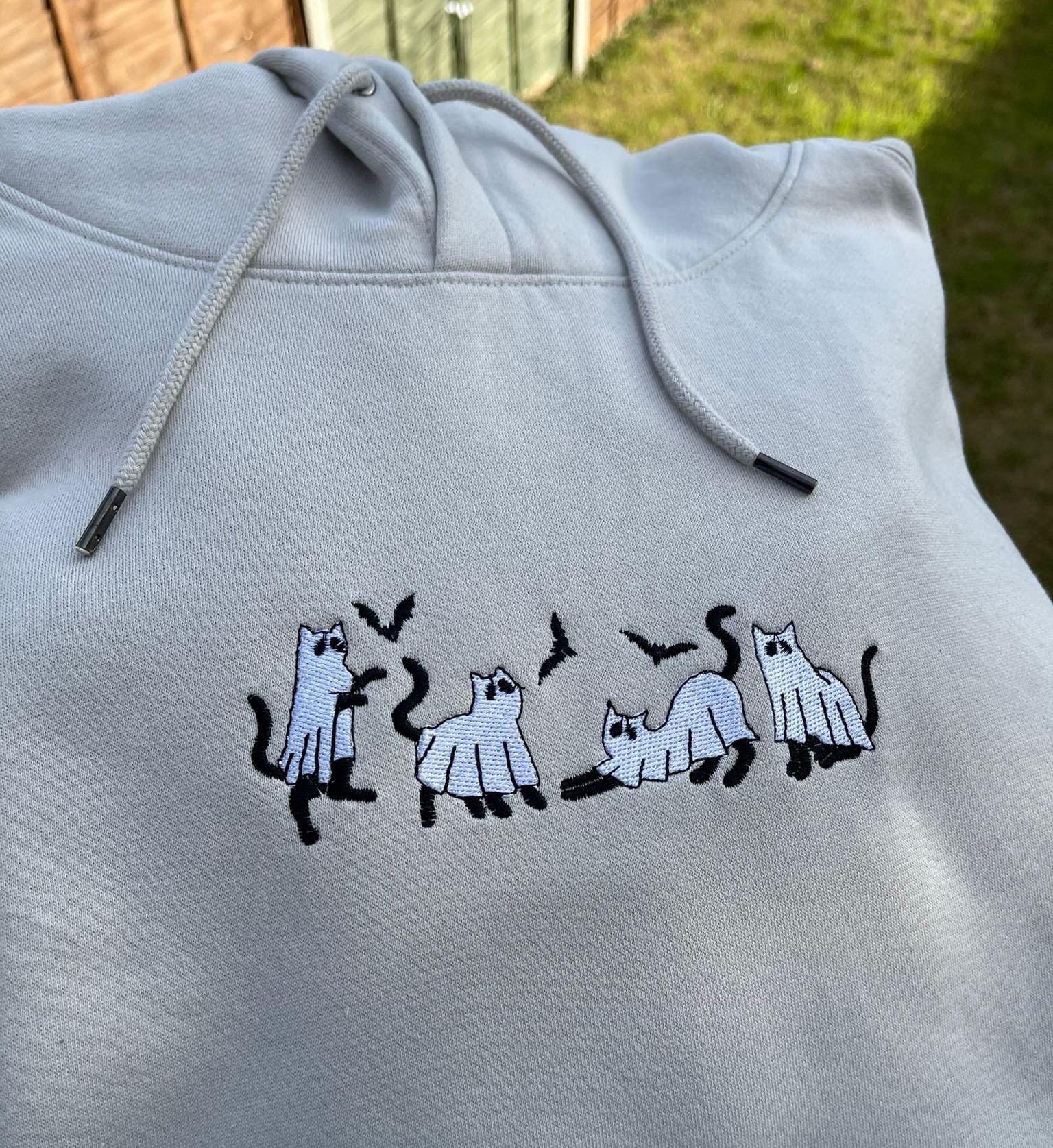 Embroidery Ghost Cats Halloween Sweatshirt