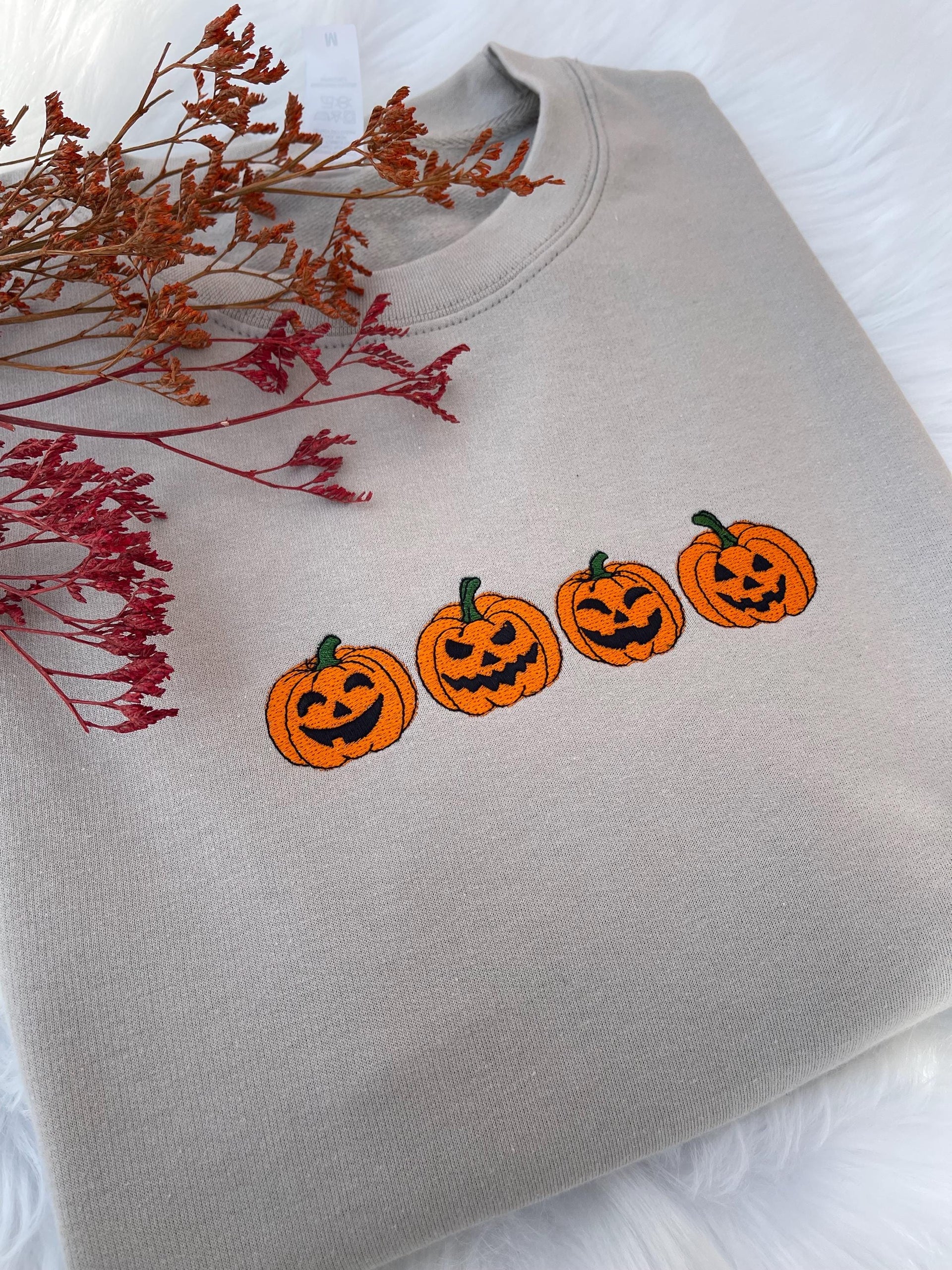 Halloween Pumpkin Crewneck Retro Embroidered Sweatshirt