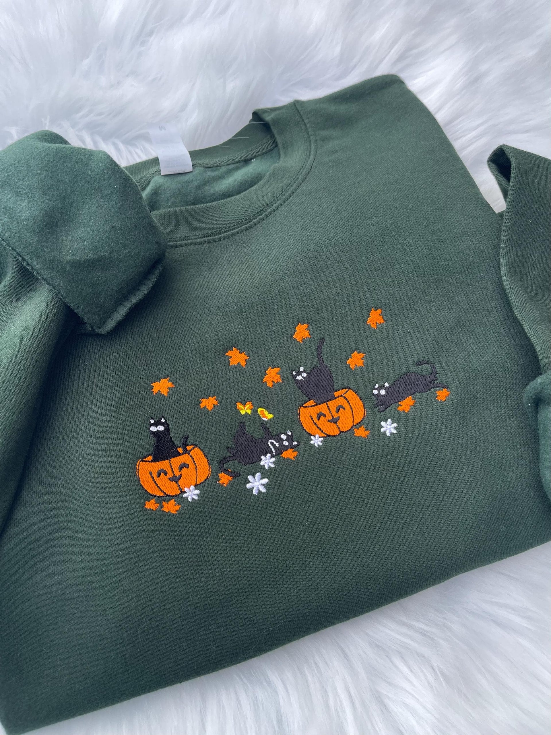 Halloween Black Cat Pumpkin Embroidered Sweatshirt