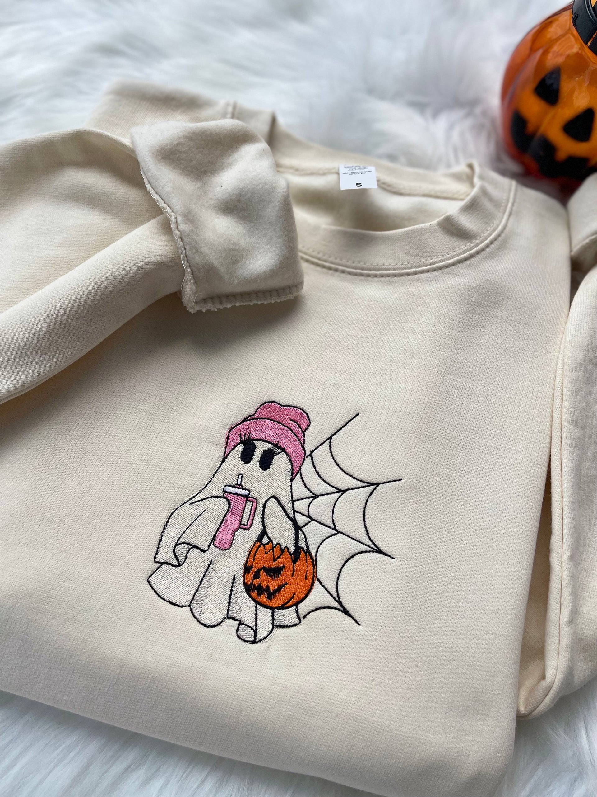 Cute Halloween Ghost Embroidered Sweatshirt