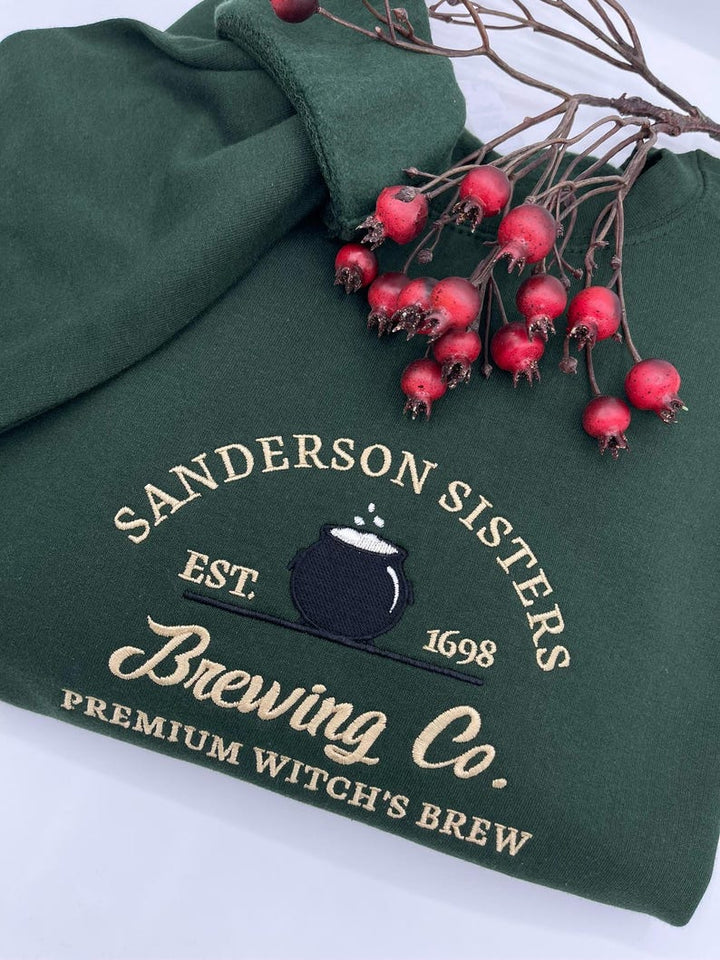 Green Sanderson Sisters Brewing Co embroidered hoodie with red berries